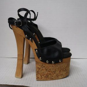 Rare Tony Shoes Cork Wood Exotic Platform Sandals 70s style